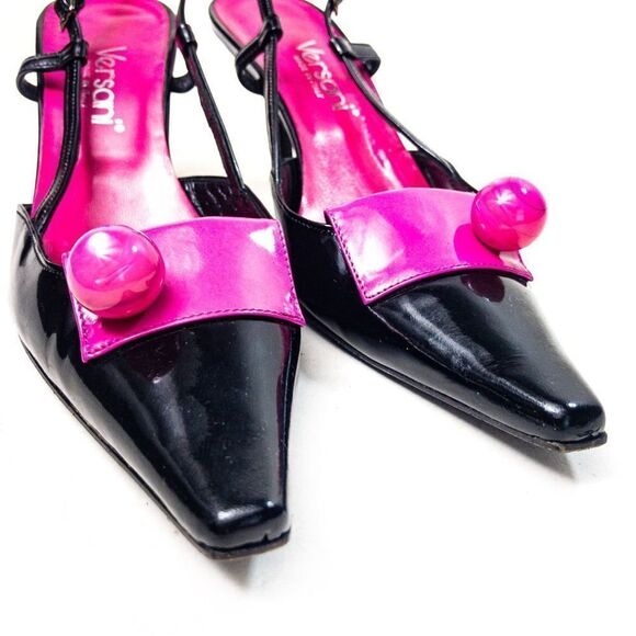 Versani Black Patent Knife Slingbacks Pink Gumball Sz 6B - Picture 3 of 11